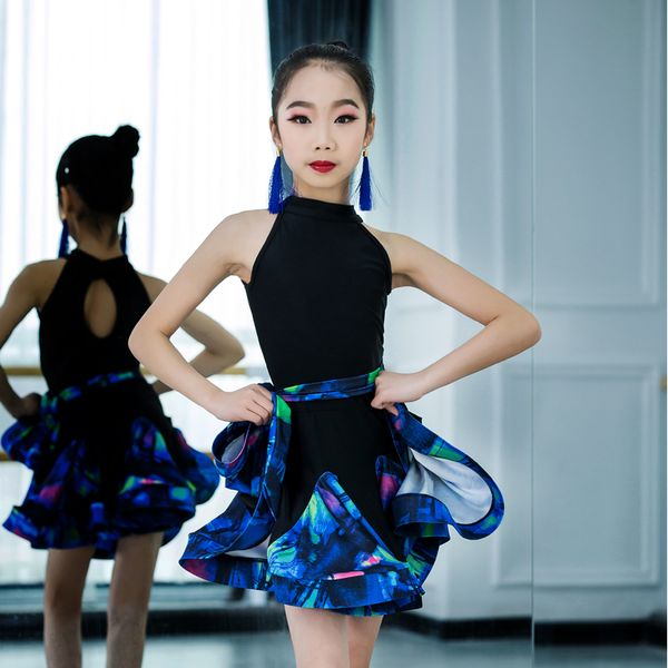 

children professional latin dance dress for girls ballroom costume tango salsa modern dancewear elegant dancing wear, Black;red