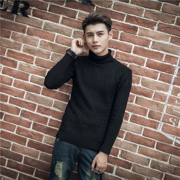 

men's sweater 2019 autumn and winter new solid color sweater plus velvet turtleneck personality fashion men's clothing, White;black