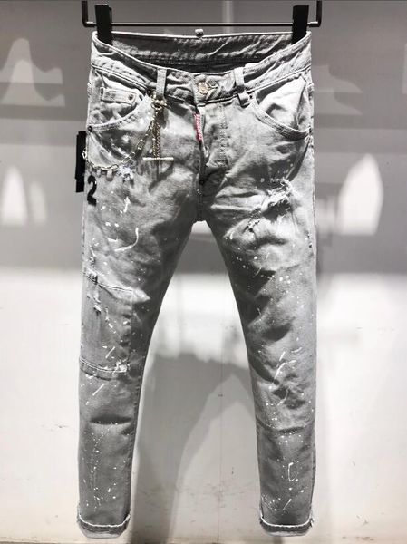 

mens jeans designer pants ripped men hip hop jeans soldier man slim denim straight biker brand ami motorcycle jeans with diamond patches#026, Blue
