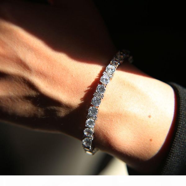 

round cut mens tennis bracelet zirconia triple lock hiphop jewelry cubic luxury crystal cz men classic charm bracelets gift, Golden;silver