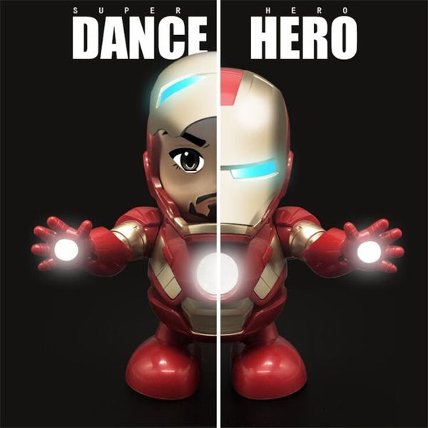 

dance hero iron man action figure toy robot led flashlight with sound avengers iron man hero electronic toy with box kids toys zss330
