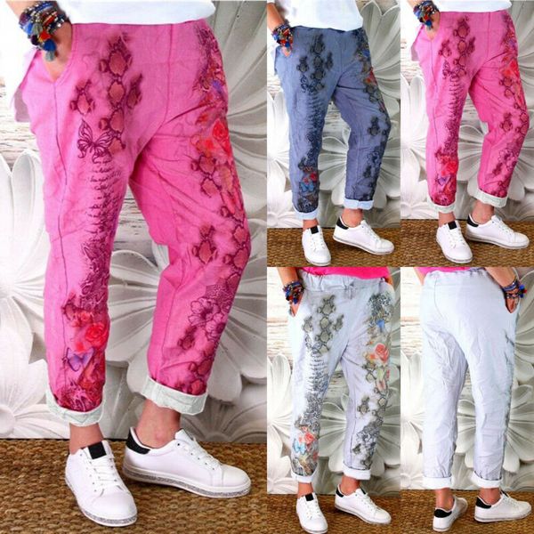 

women floral wide leg casual loose pants summer palazzo trousers beach boho, Black;white