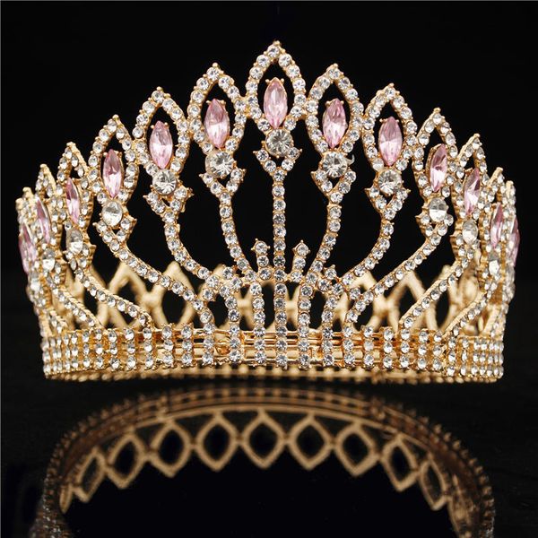 

baroque diadem rhinestone queen king bride tiara crown jewelry headdress bridal wedding tiaras and crowns hair accessories, White;golden
