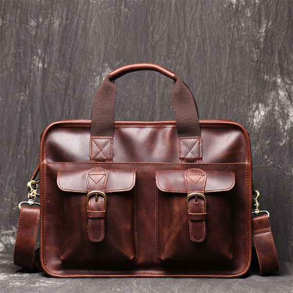 

men genuine leather briefcase bag cow leather fashion office handbag lapbag document case male business