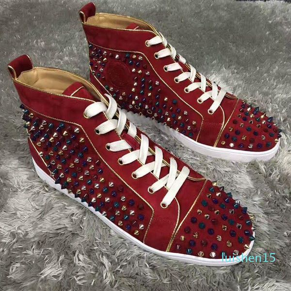 

high studded spikes casual flats red bottom luxury sneakers shoes with box 2017 new for mens and women party lovers designer l15, Black