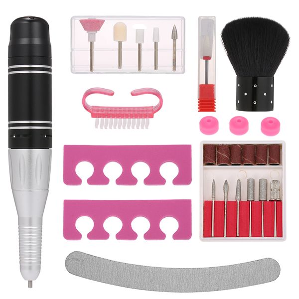 

portable electric nail drill manicure pedicure acrylic nail kit with dust removal brush toe separators file drill bits set