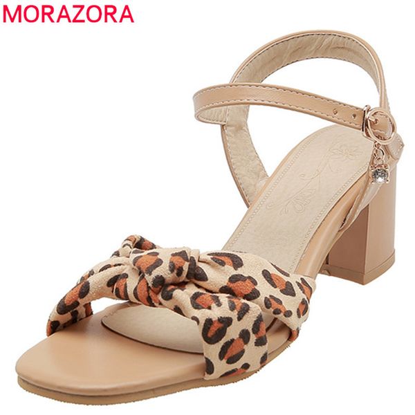 

morazora 2019 big size 46 women sandals buckle leopard summer square high heels sandals fashion dress party shoes woman, Black