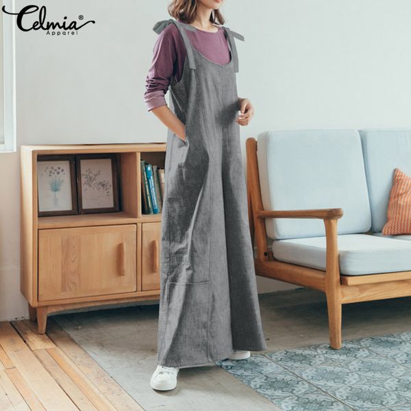 

plus size 5xl celmia vintage strap rompers women wide leg jumpsuit 2019 summer sleeveless playsuits casual loose long overalls, Black;white