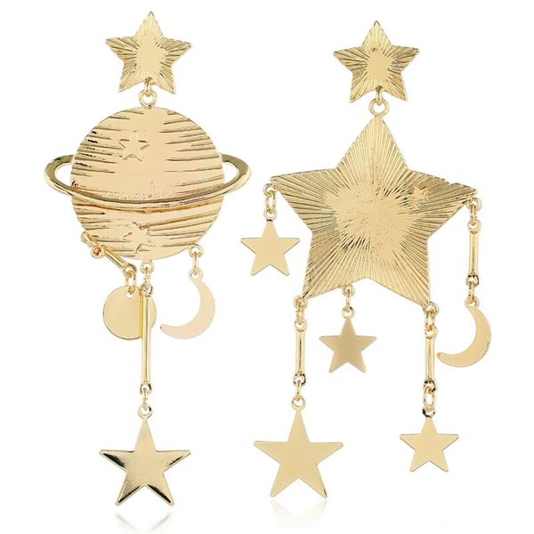 

moon stars dangle earrings for women retro alloy chandelier earring girl western fashion holiday jewelry 2 colors golden silver