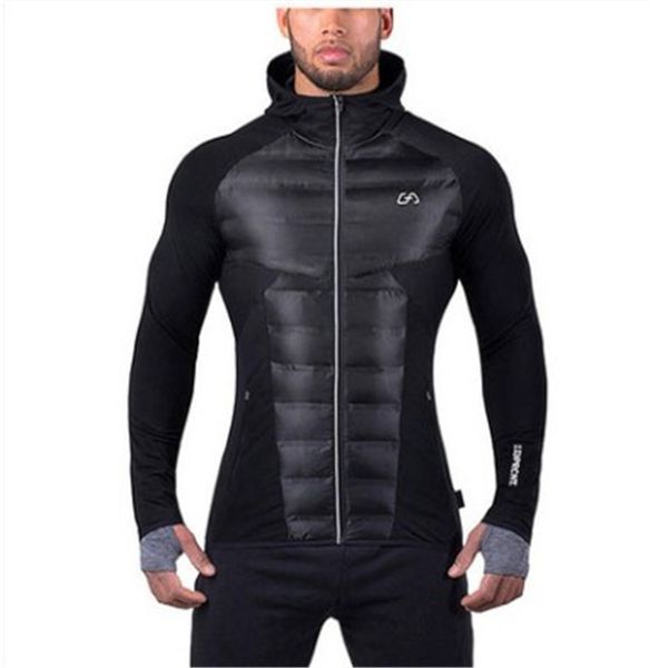 

autumn and winter new style jirouxiongdi running warm jacket fitness sports mens training hooded cotton-padded jacket fashion clothing, Tan;black