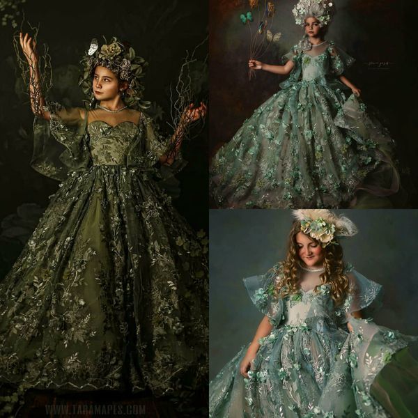 2020 Flower Girl Dresses Jewel С Коротким Рукавом Аппликация Кружева Ручной Работы Flower Girl Pageant Dress Sweep Train Выполненное На Заказ Платье Для Дня Рождения Hot Sell