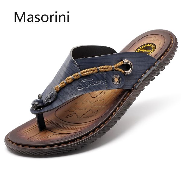 

breathable fashion men's slippers summer flats beach shoes black lightweight flip flops leather outdoor slippers big size 47