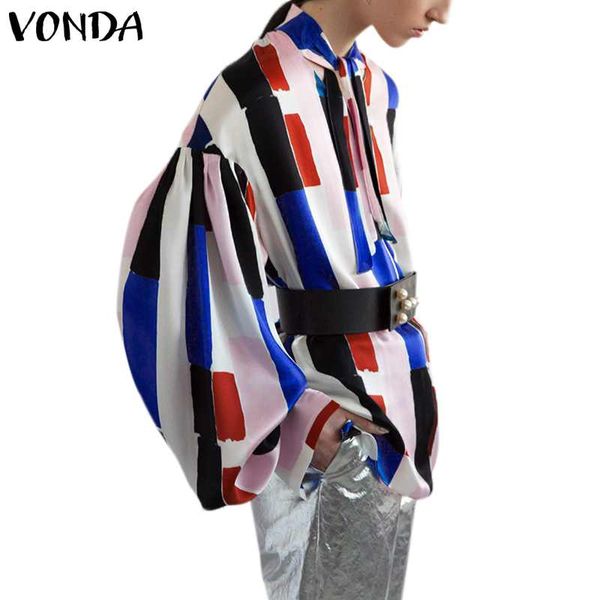 

long sleeve blouse shirt autumn vonda blouses womens 2019 lapel neck vintage pattern printed female elegant plus size, White