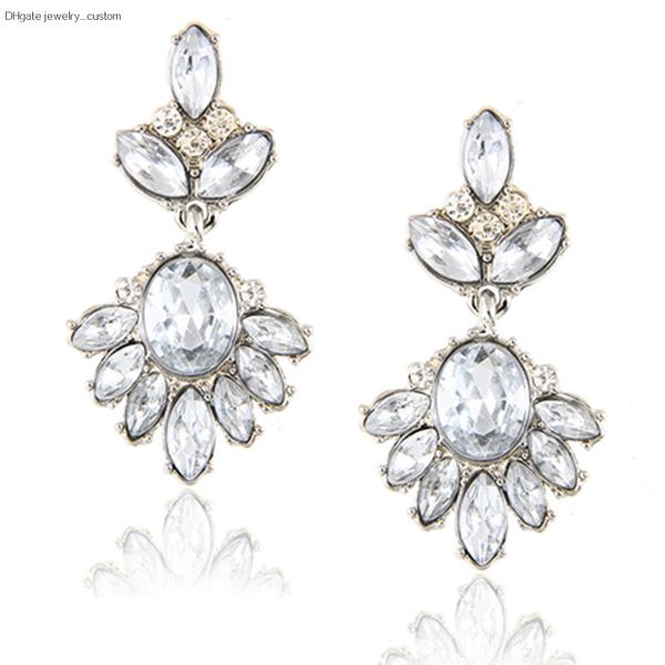 

новые моды для женщин серьги горячей продажи ювелирных изделий тенденции кристалл серьги прозрачного стекла серьги старинные декларации e024, Silver