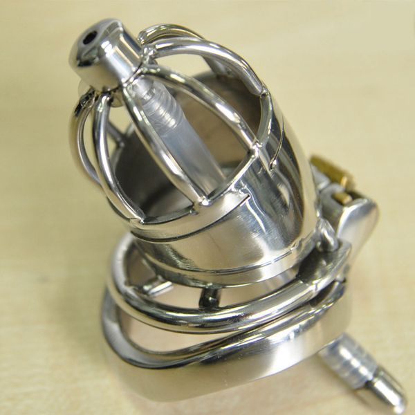 Dispositivo di castità maschile in metallo Catetere Cock Cage Magic Lock Anello del pene Giocattoli adulti del sesso per gli uomini