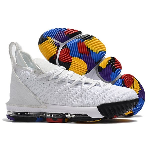 white lebrons with rainbow bottoms