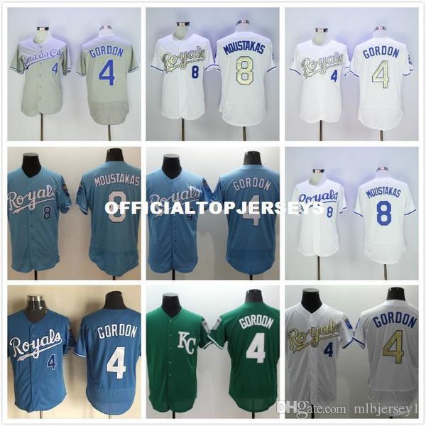 

4 alex gordon 5 george brett 8 moustakas jerseys white blue gray green, Black;blue