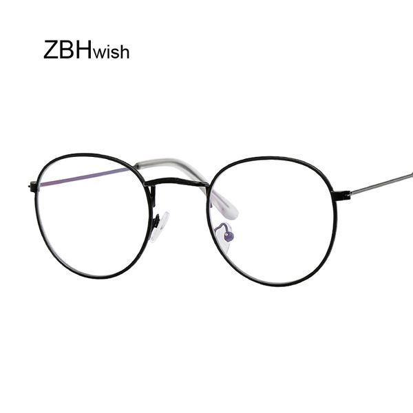 

round glasses women's sun glasses metal frame eyewear vintage female optics eyeglasses clear lens transparent top, White;black