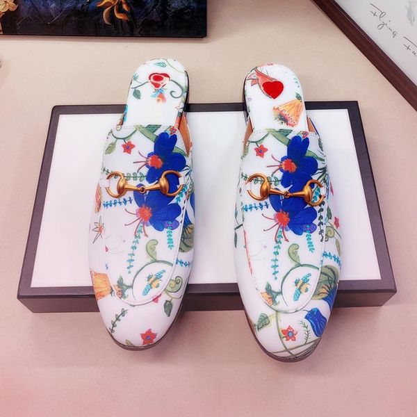 

princetown slippers lady flower printed canvas slippers flat soled muller shoes woman, Black