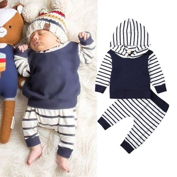 

0-18m newborn infant baby boy hooded sweatshirt pants leggings 2pcs autumn toddler boys outfit clothes, White