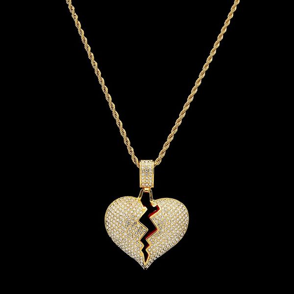 

fashion-broken heart pendant necklace for mens womens new fashion hip hop necklace jewelry gold hiphop necklaces, Silver