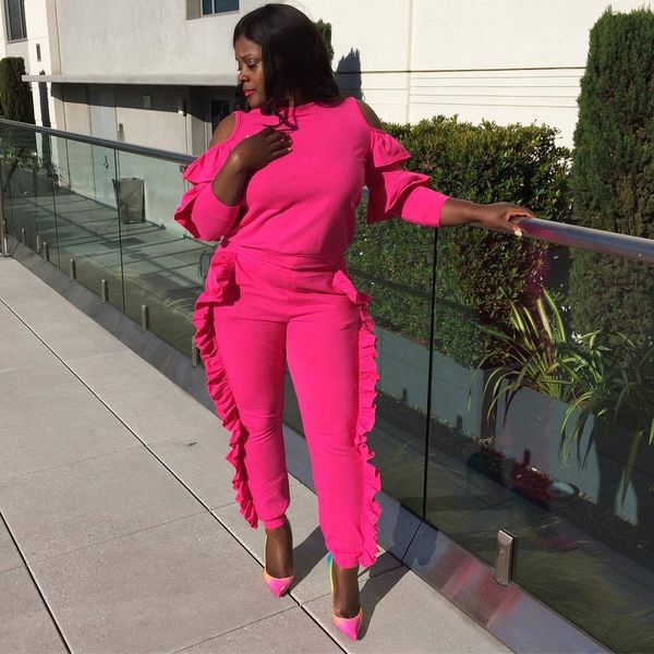 

women's two piece pants europe and the united states splicing agaric and long-sleeved casual sport suit, White