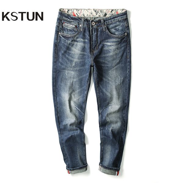 

fashion brand men jeans straight autumn 2019 retro blue printed pockets jeans men ripped high quality