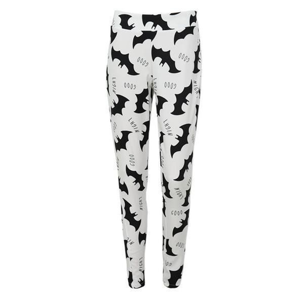 

women cartoon printing leggings bats print soft slim long pants elastic waist band tide lady black white casual fitness party