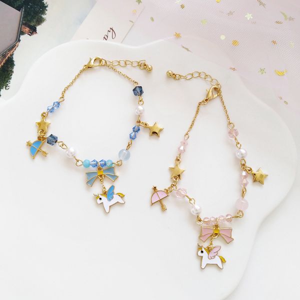 

unicorn horse star moon gold silver color alloy pendant bracelet for women girl bangles jewelry, Golden;silver