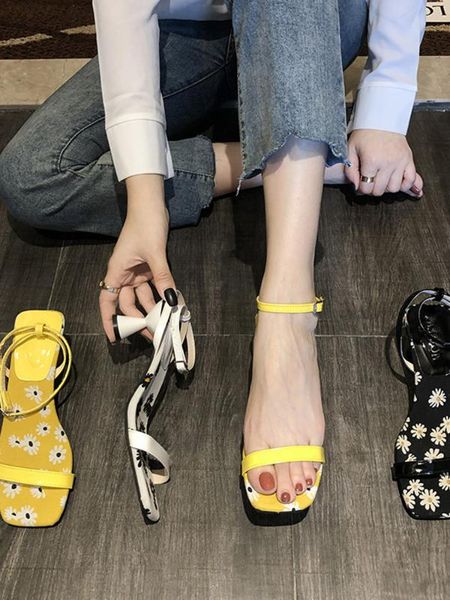 

buckle strap high heel sandal for women 2020 summer multicolored sandals sale of women's shoes clear heels all-match med heeled, Black