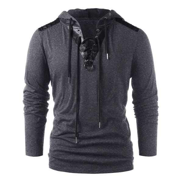 

jaycosin hoodie sweatshirt brand men winter drawstring vintage leather patchwork long sleeve hooded sweatshirts for male, Black