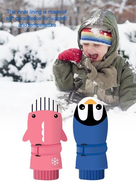 

1 pair children' ski gloves outdoor mitten waterproof gloves double-layer velvet thickened warm winter snow mitten, Blue;gray