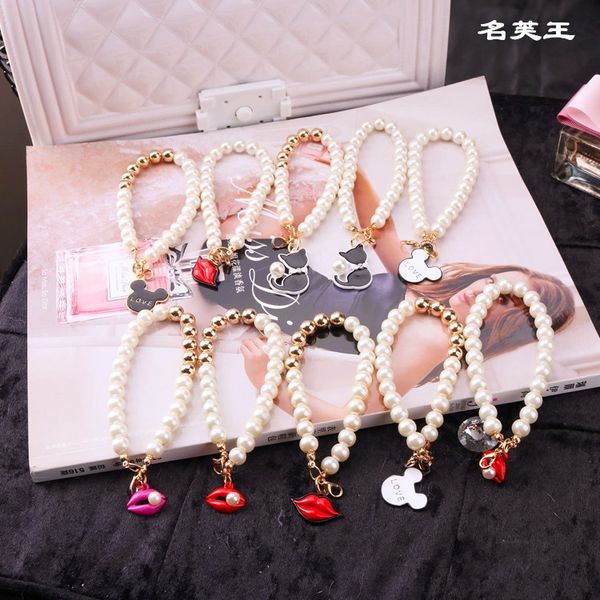 

keychains mobile phone shell diy pendant key chain pearl car ring, Silver