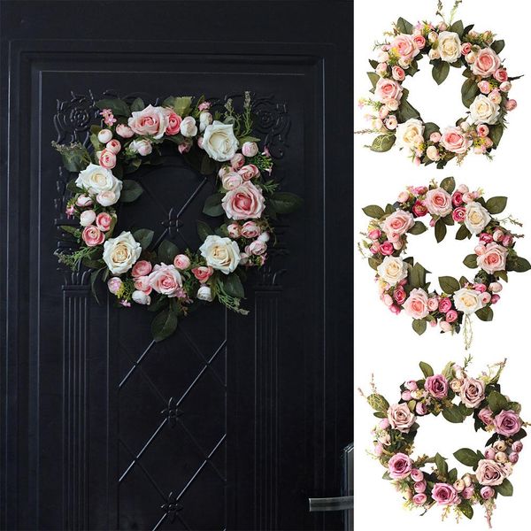 

35cm flower rose merry christmas garland wreath home party door hanging decor attractive color give a wonderful visual enjoyment