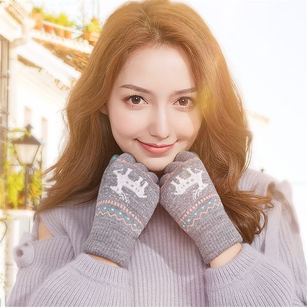 

winter touch screen gloves women warm stretch knit mittens imitation wool full finger guantes female crochet luvas thicken, Black
