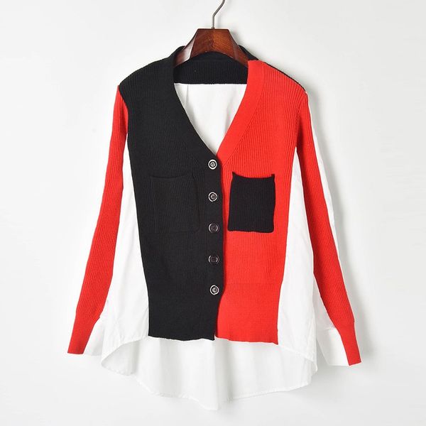

весна осень вязаные свитера contrast цвет сшивание женщин рубашка сыпучие ленивый вязаная кардиган топы для дам ta90232, White