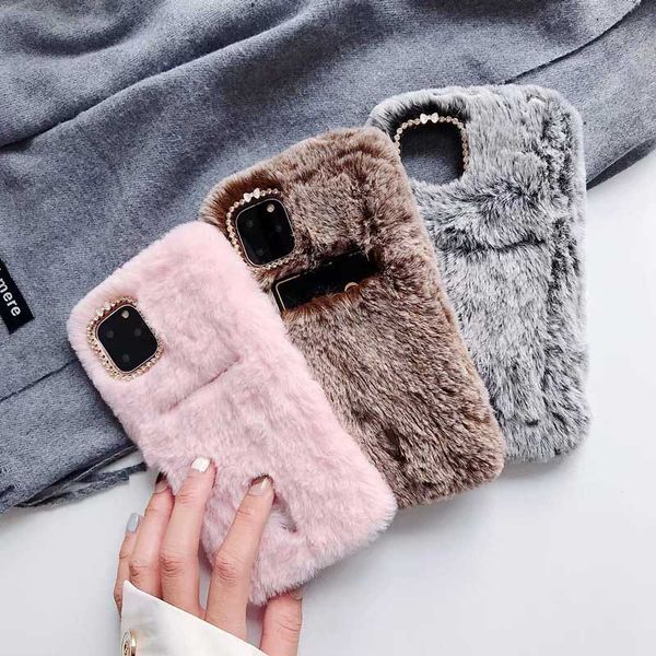 

Rabbit hair phone ca e for iphone 11 pro max x xr x plu card lot tpu fur hockproof cover am ung note10 10 9