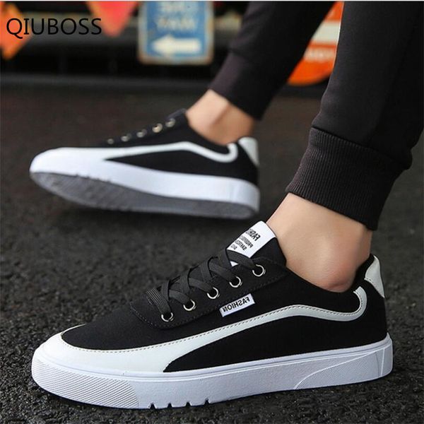 

qiuboss 2018 spring autumn men's causal shoes lace-up mixed colors breathable flat shoes and comfortable male canvas q445, Black