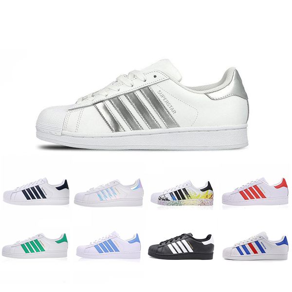 

2019 Super Star Running Shoes White Hologram Iridescent Junior Superstars 80s Pride Womens Mens Trainers Superstar Designer Sneaker 36-44