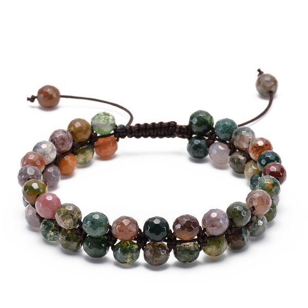 

new faceted india onyx double row beaded bracelet adjustable double layer handwoven braided natural stone bracelet for gifts, Black