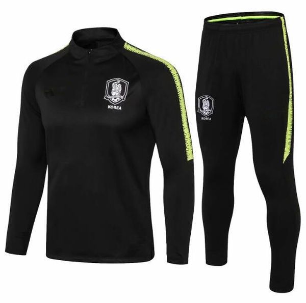 

2018 korear football training suit 1819 men long sleeve half zipper soccer training suit, Black