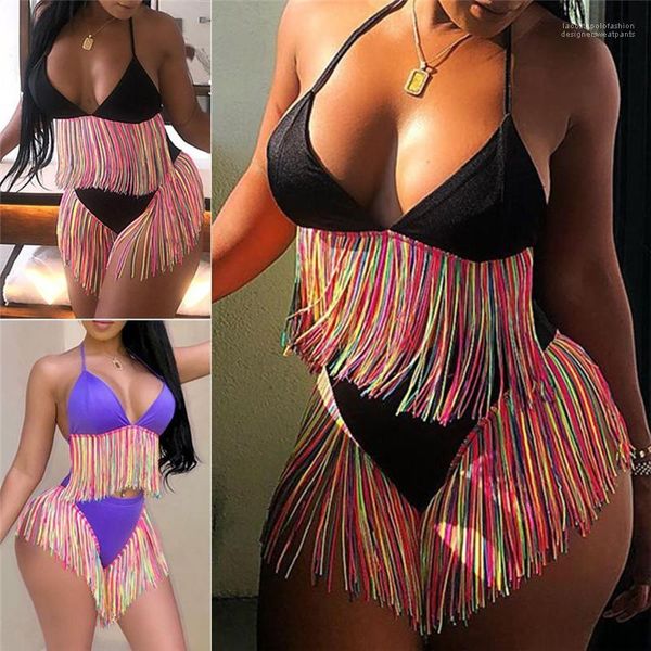 

bathing suits ladies swimwear fashion womens bikinis colorful tassel womens two pieces swimsuits summer relaxed 2pcs, White;black