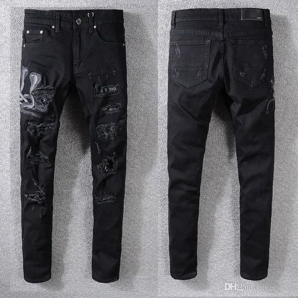 

ripped jeans men runway biker skinny slim denim trousers cowboy famous brand zipper designer mens hole black jeans, Blue