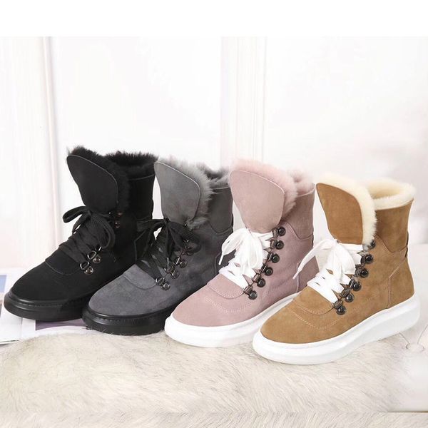 

luxury22 winter snow boots 2019 fashion platform designer woman boots leather luxury tie woman shoes 100% quality wool warm snow boots, Black