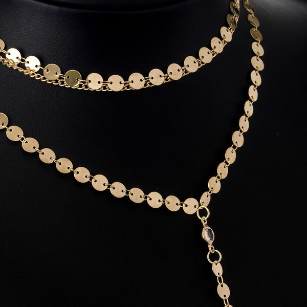 

fashion jewelry accessories gold color multiple layers sheet chain with crystal necklace for couple lovers, Silver