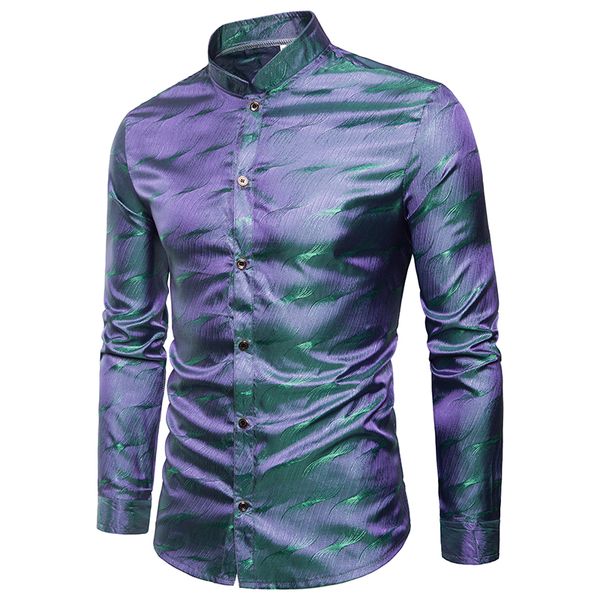 

nightclub men's stage wear british stand collar long-sleeved silk bright face shirt large size host wedding pattern shirt, White;black