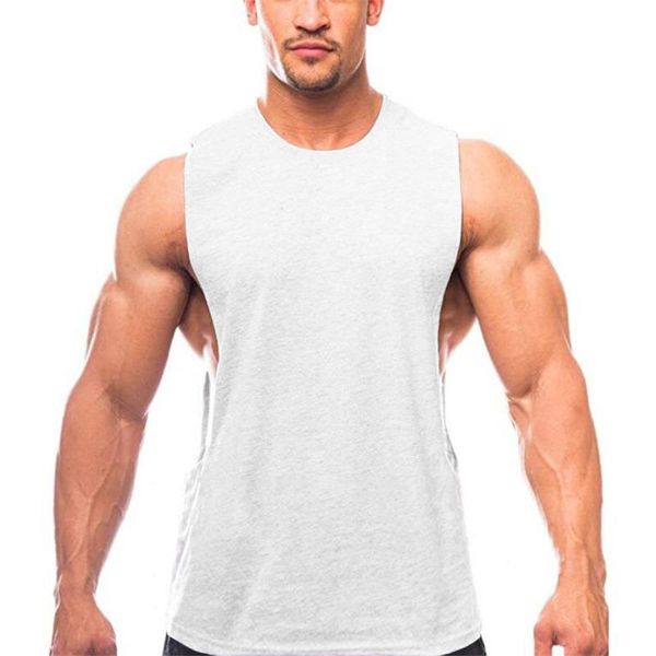 

tank men bodybuilding underwear summer men' cotton vest running fitness sports casual round neck sleeveless t-shirt, White;black