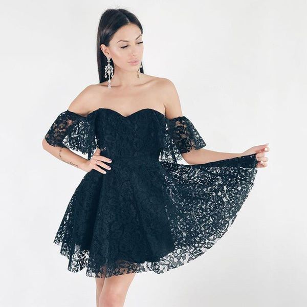 

simin 2018 off shoulder slash neck summer dress women elegant backless mini ruffles dress fashion strapless party dresses tide, Black;gray