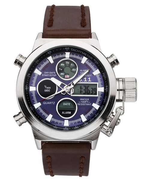 

quartz leather brand chronograph 2020 watches digital army military led hombre waterproof men wristwatch reloj sports iedro, Slivery;brown