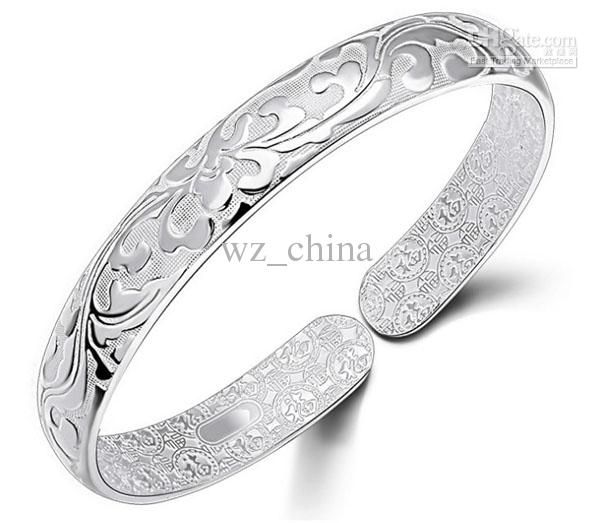 

925 sterling silver bangle bracelet chinese style women bangles chinese word flower bradelets bohemian jewelry ing, Black